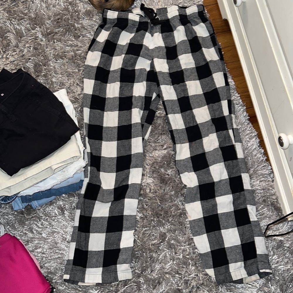 Black and white checkered pajama pants